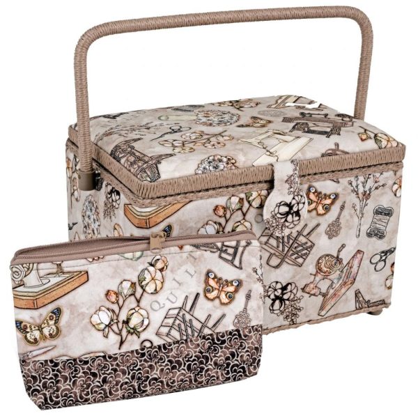 Dritz, Large Sewing Basket & Accessory Case - Neutral Vintage on Sale