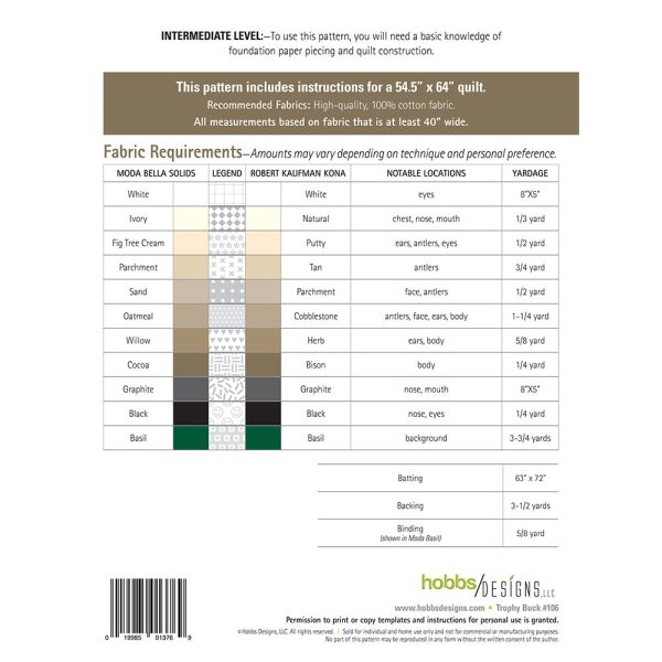 Hobbs Designs, Trophy Buck Quilt Pattern Cheap - Image 3