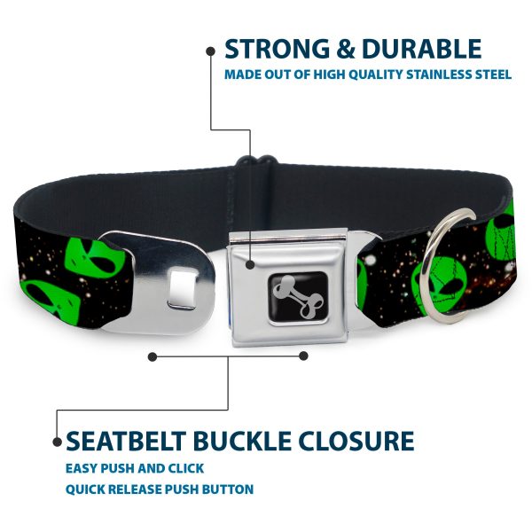 Dog Bone Seatbelt Buckle Collar - Aliens Head Scattered Galaxy2 Green Black Online now - Image 4