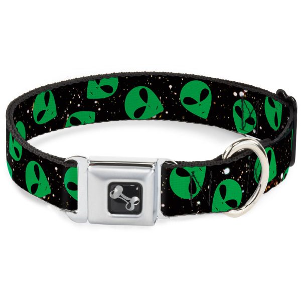 Dog Bone Seatbelt Buckle Collar - Aliens Head Scattered Galaxy2 Green Black Online now