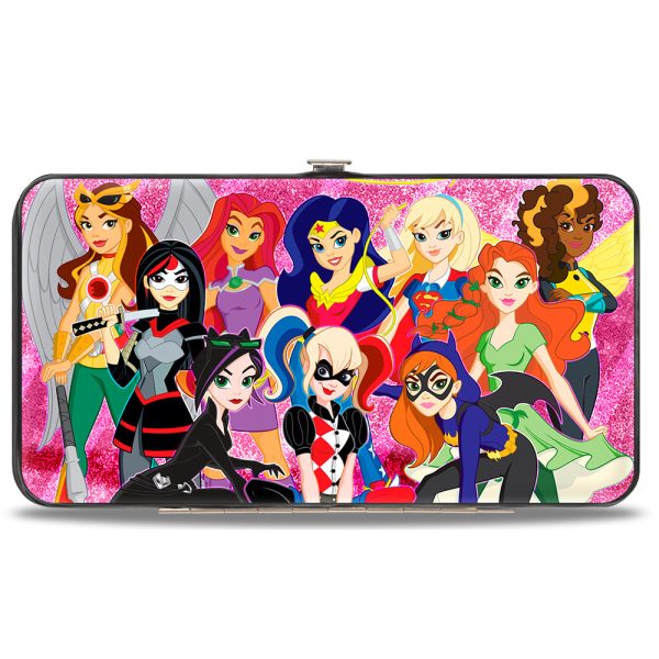 Hinged Wallet - DC SUPERHERO GIRLS 10-Character Group Pose Stars & Stripes Pinks Online now