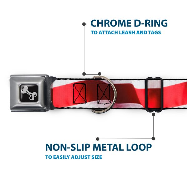 Dog Bone Seatbelt Buckle Collar - American Flag Vivid Stripes CLOSE-UP Red White Supply - Image 5