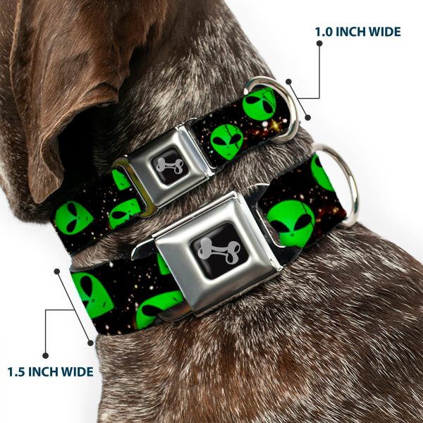Dog Bone Seatbelt Buckle Collar - Aliens Head Scattered Galaxy2 Green Black Online now - Image 2