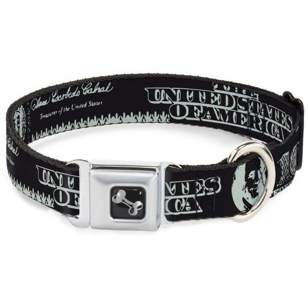 Dog Bone Seatbelt Buckle Collar - Americana One Hundred Dollar Bill Elements Black Gray on Sale