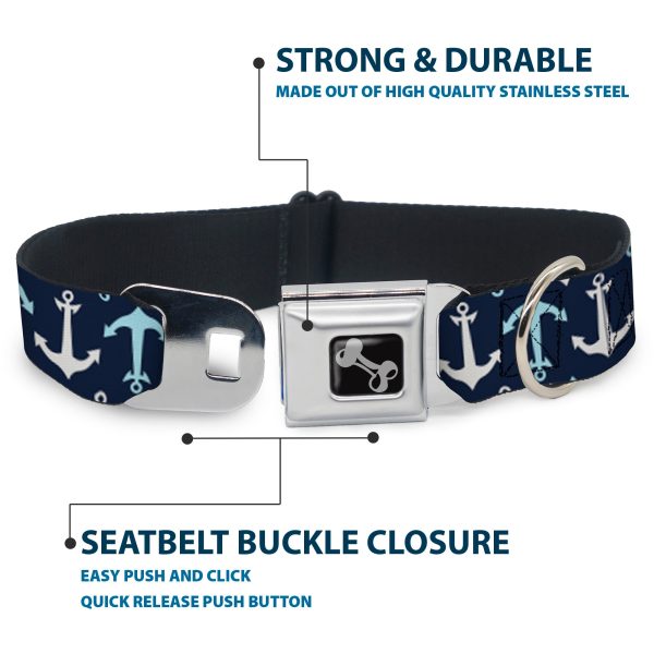 Dog Bone Seatbelt Buckle Collar - Anchor2 Flip CLOSE-UP Navy Baby Blue White For Cheap - Image 4