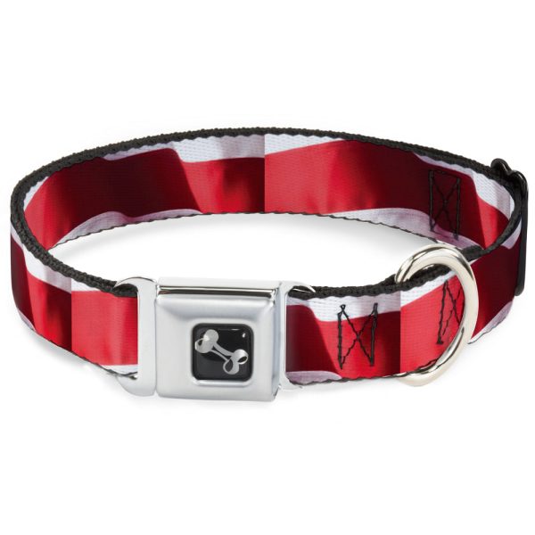 Dog Bone Seatbelt Buckle Collar - American Flag Vivid Stripes CLOSE-UP Red White Supply