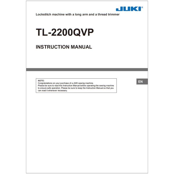 Instruction Manual, Juki TL-2200QVP Longarm Cheap